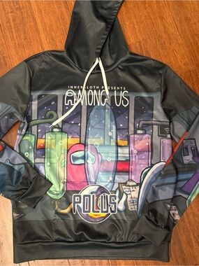 Innercloth Among Us Graphic Pullover Hoodie Black Multicolor Size L Gamer Y2K